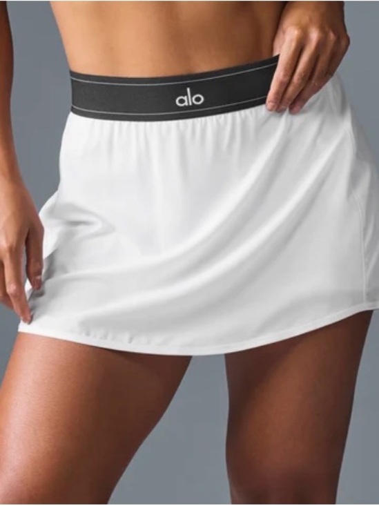 ALO Yoga Dresses & Skirts - ALO Yoga Match Point Tennis Skort White Mini Skort with Black Branded Waistband